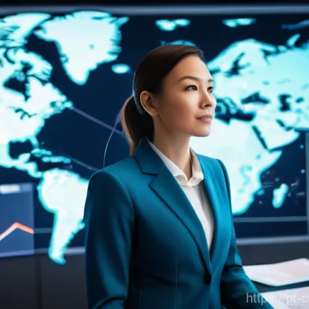 관세사와 고객 민원 처리 - A dynamic, high-angle shot capturing a modern, bustling logistics and customs office. In the foregro...