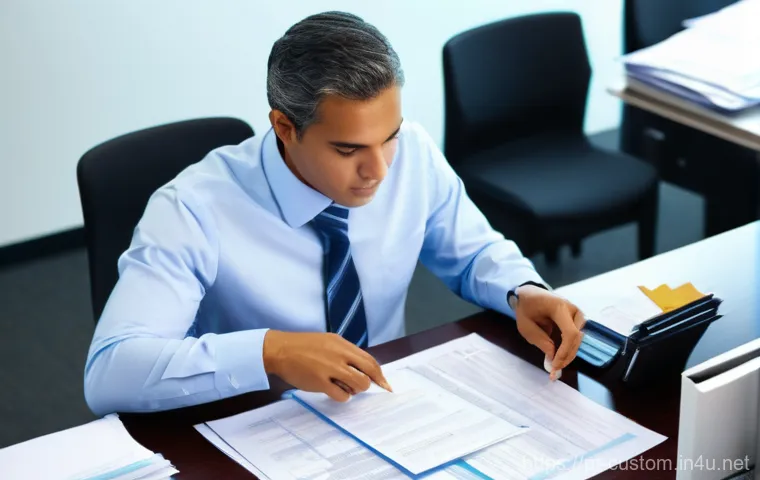 관세사 실무에서의 회계 활용 - **Prompt 1: "A detailed, professional overhead shot of a diligent customs professional (of Brazilian...