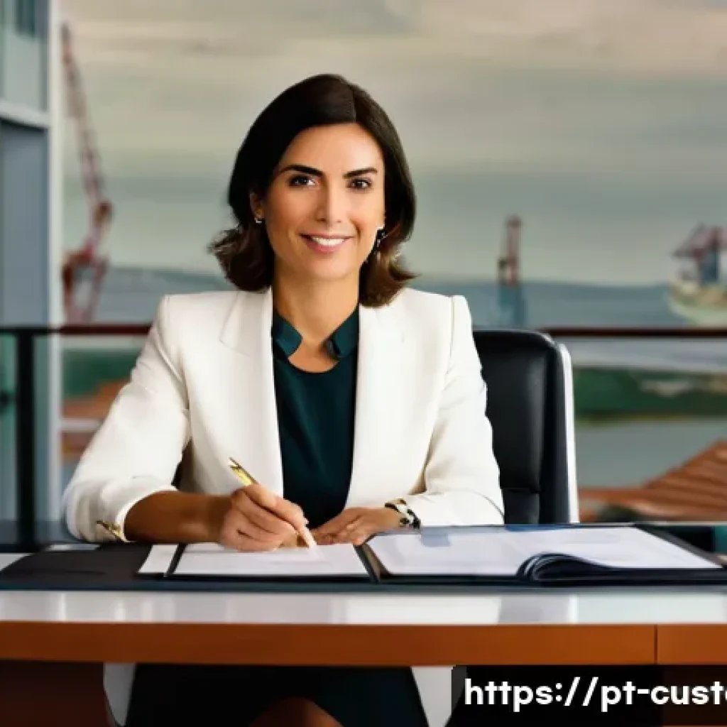 관세사와 물류업체 협업 사례 - **Prompt 1: The Expert Customs Broker**
"A highly detailed, realistic image of a female Portugue...