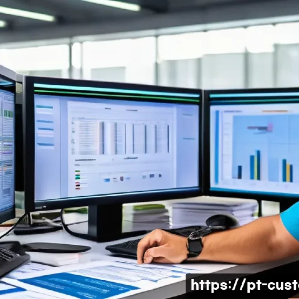 관세사 시험 1차 과목 분석 - A professional Brazilian customs officer at a modern office desk, analyzing detailed import-export d...
