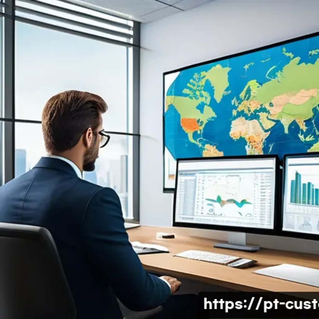 관세사와 관세법 기본 개념 - A professional customs broker in a modern office setting, surrounded by international trade document...