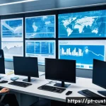 Home 22 관세사와 인증 수출자 등록 - A professional customs broker in a modern office setting, surrounded by multiple screens displaying ...