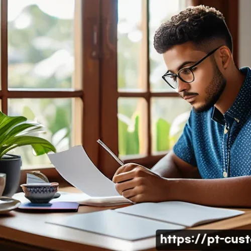 Home 33 관세사 시험 교재 추천 - A focused Brazilian student studying for the customs broker exam at a cozy home desk, surrounded by ...