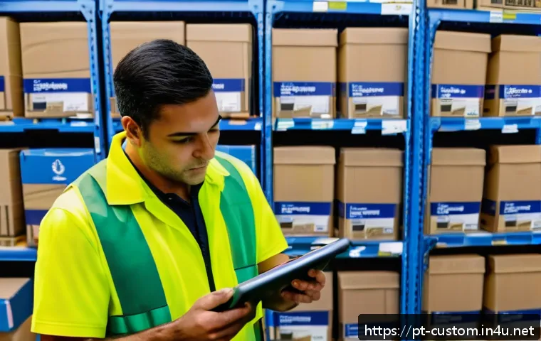 HS 코드와 품목분류 사례 - A modern Brazilian customs warehouse scene showing diverse import products neatly organized with cle...