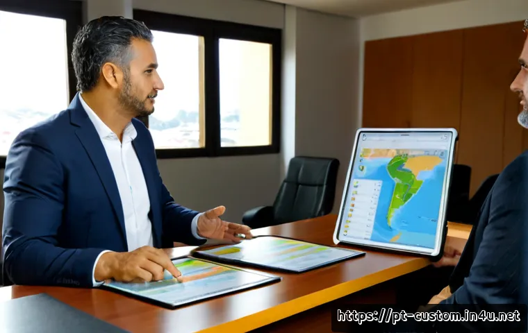 FTA와 관세 절감 성공 전략 - Photorealistic Brazilian import business meeting in a bright modern São Paulo office, a confident lo...